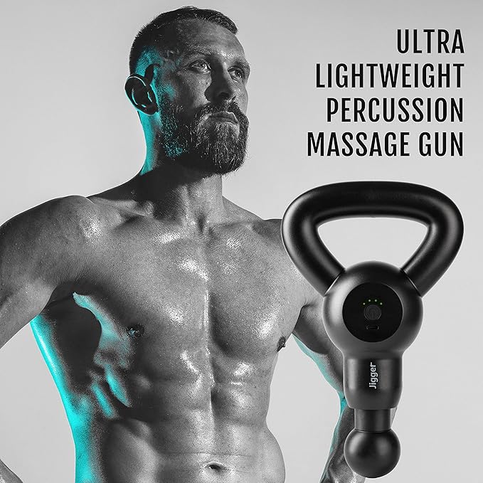 Jigger Percussion Massage Gun - Ultra-Quiet Lightweight and Powerful Deep Tissue Massager with 4-Speed Settings Handheld Massage Gun with 4 Attachments
