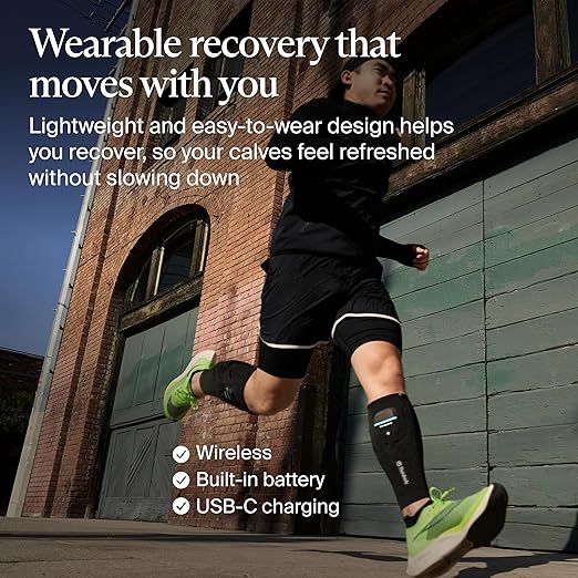Therabody RecoveryPulse Calf - Compression &amp Vibration Sleeve for On The Go Relief Reduce Soreness in Lower Legs Increase Flexibility Circulation &amp Accelerate Recovery (Large)