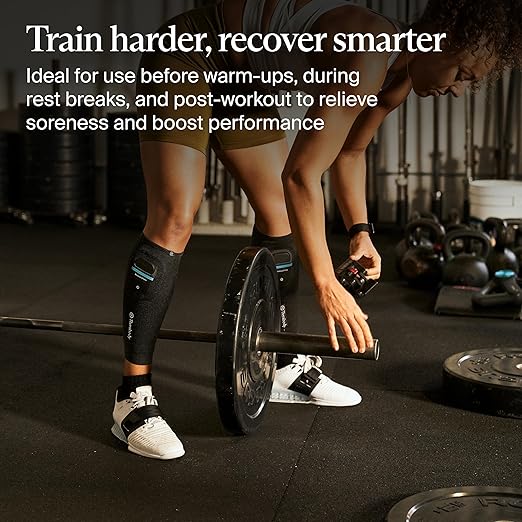 Therabody RecoveryPulse Calf - Compression &amp Vibration Sleeve for On The Go Relief Reduce Soreness in Lower Legs Increase Flexibility Circulation &amp Accelerate Recovery (Large)