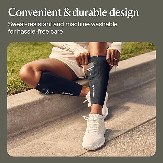 Therabody RecoveryPulse Calf - Compression &amp Vibration Sleeve for On The Go Relief Reduce Soreness in Lower Legs Increase Flexibility Circulation &amp Accelerate Recovery (Large)