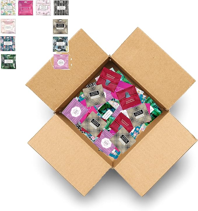 Assorted Menstrual Kit All-in-One 60 Pack | Convenience on The Go | Period Kit Pack for Travelling Tweens &amp Teenagers or just When You’re Out | Individually Wrapped Feminine Hygiene Product