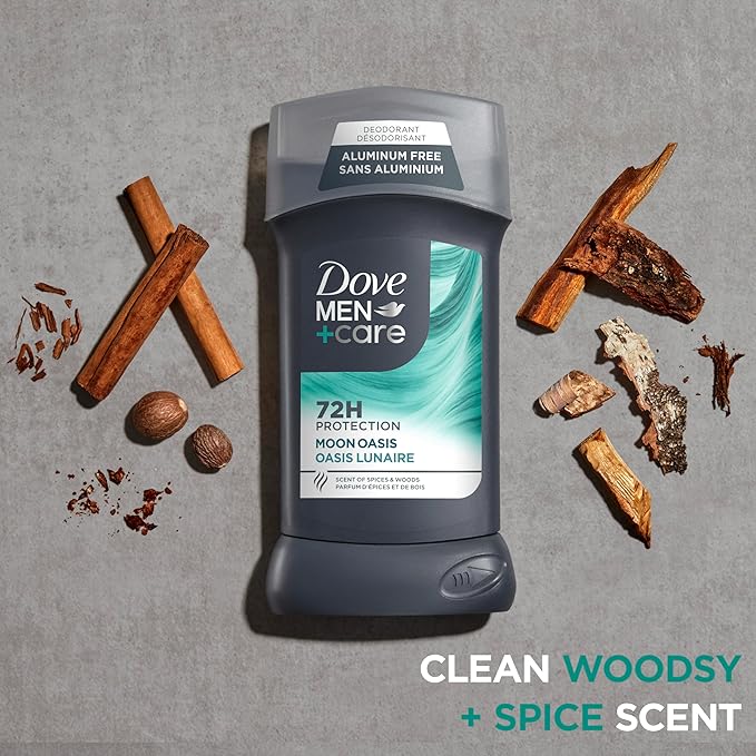 Dove Men+Care Aluminum-Free Deodorant Moon Oasis 4 Count for a Long-Lasting Scent with 72H Odor Protection 3.0 oz