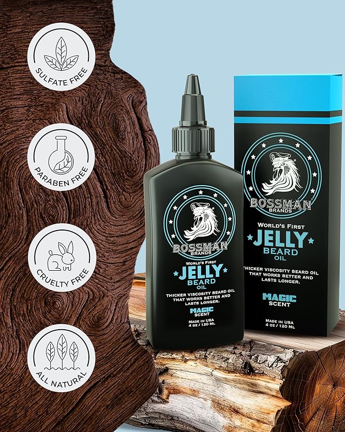 Bossman Jelly Beard Oil &amp Beard Balm Bundle (12 oz in Total Magic Scent) - Softens Tames Moisturizes &amp Conditions - Magic Scent - Natural Ingredients &amp Made in USA