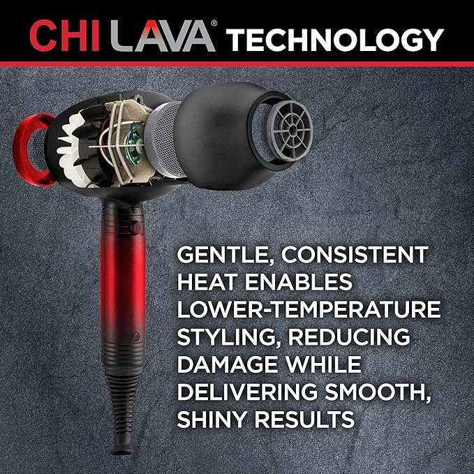 CHI Lava Hair Dryer Blow Dryer for Smooth Shiny Results Lower-Temperature Styling for Less Damage Reduces Frizz