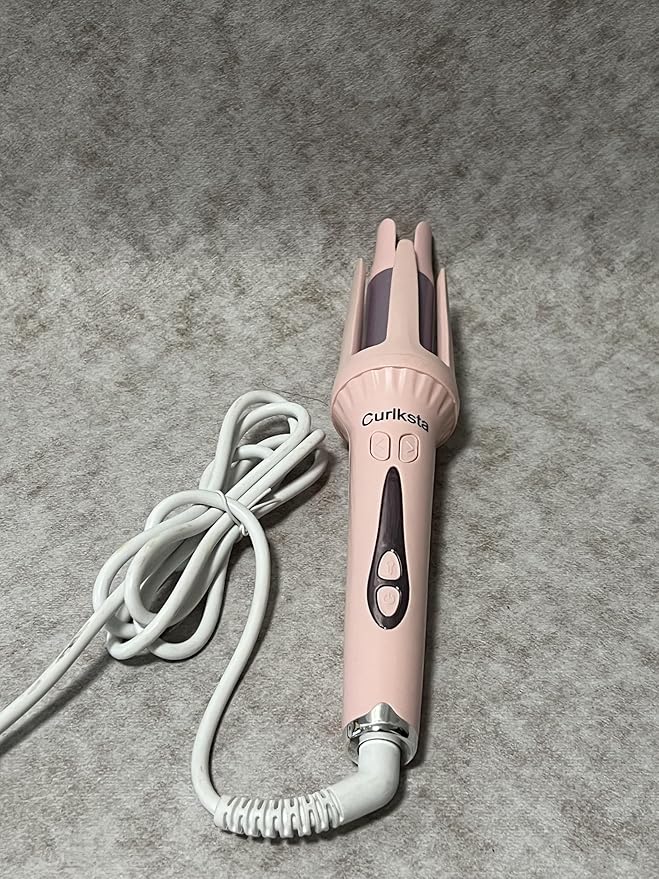 Curlksta Electric Hair Curling Irons with 4 Temperature &amp 3 Timer Automatic Shut-Off Anti-Scald Anti-Tangle Rotating Curling Wand for Hair Styling Pink