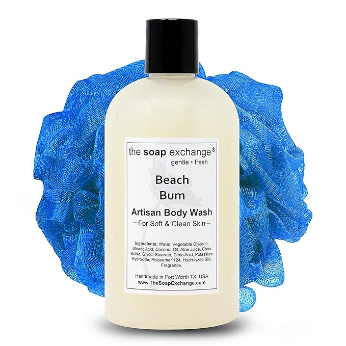 The Soap Exchange Body Wash - Beach Bum Scent - Hand Crafted 12 fl oz / 354 ml Natural Artisan Liquid Soap for Hand Face &amp Body Shower Gel Cleanse Moisturize &amp Protect. Made in the USA.