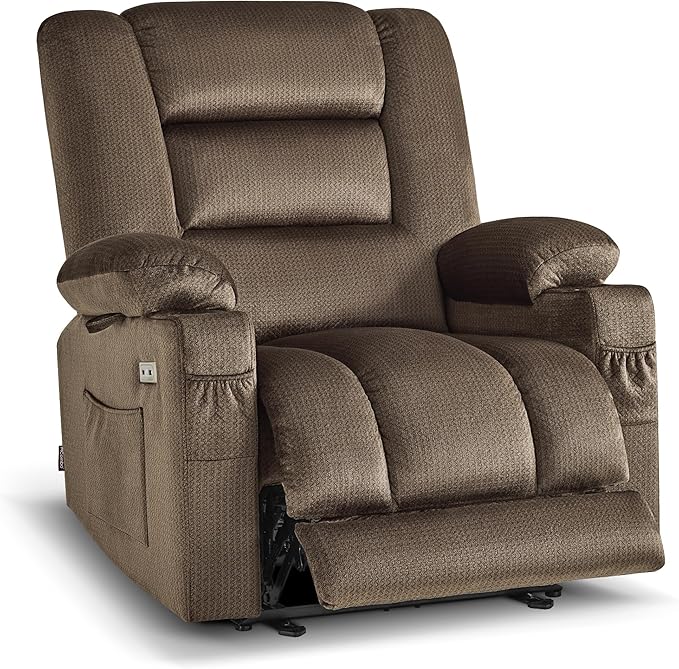 MCombo Oversized Power Recliner Chair for Adults Zero Gravity Recliner with Heating and Vibration Massage USB &amp Type C Ports Cup Holders for Living Room PR671(Dark Brown Oversized)