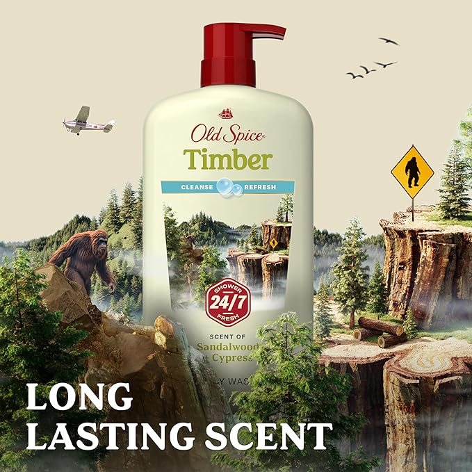Old Spice Cleansing Body Wash for Men 24/7 Shower Fresh with Lasting Scent Cleanse &amp Refresh Gentle on Skin Vitamin B3 Timber with Sandalwood + Cypress Scent 30 oz (Pack of 4)