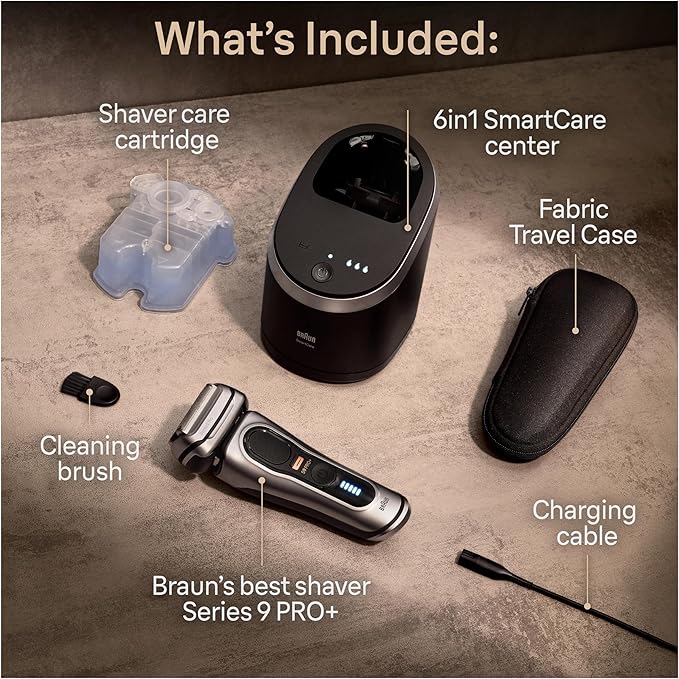 Braun Series 9 PRO+ Electric Razor for Men 5 Pro Shave Elements &amp Precision Long Hair Trimmer 6in1 SmartCare Center Wet &amp Dry Electric Shaver for Smooth Skin with 60min Battery Runtime 956