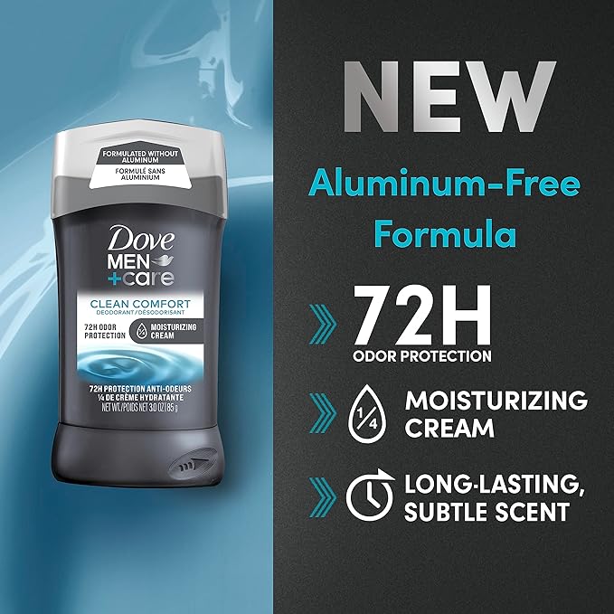 Dove Men Clean Comfort Deodorant 4 Pack 72hr Protection + Extra Fresh Body Wash for Healthier Smoother Skin