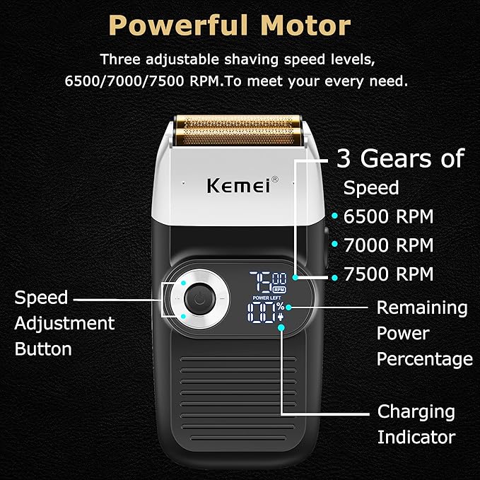 KEMEI 2-in-1 Men's Electric Shaver Cordless Rechargeable Bald Trimmer with LED Display