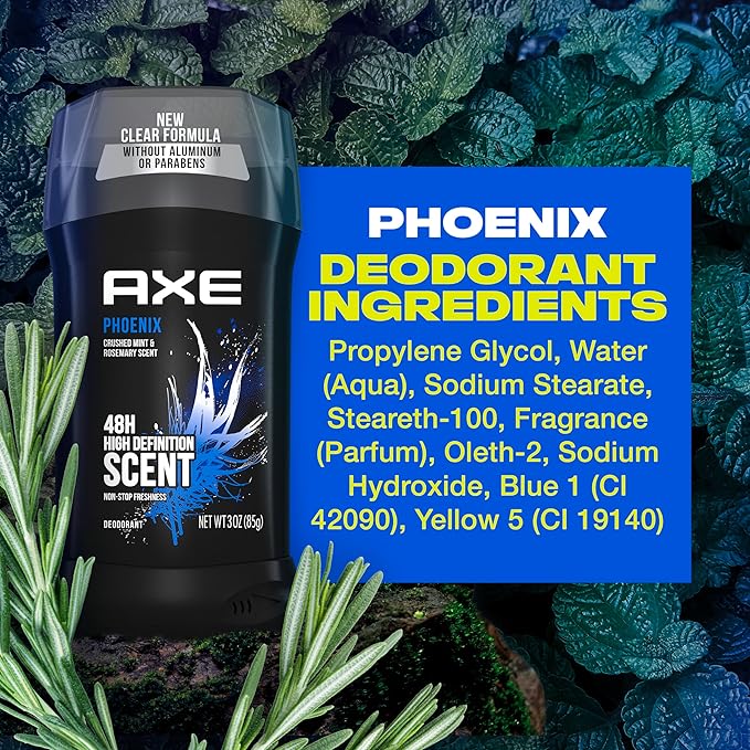 AXE Phoenix Body Wash 4 Count 16oz + Deodorant Stick Twin Pack Crushed Mint &amp Rosemary