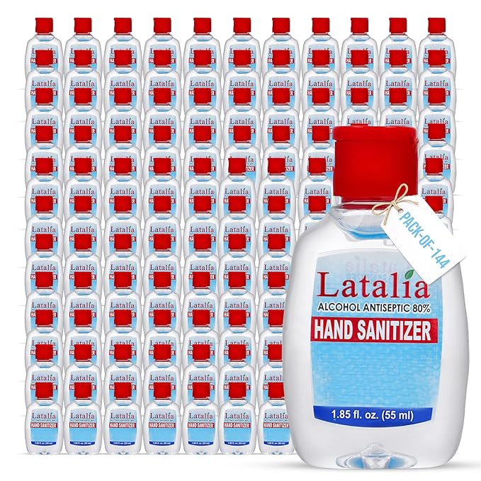 Latalia Mini Hand Sanitizer Travel Size Bulk Pack of 144 | 80% Alcohol Gel Unscented Non Drying Moisturizing For Non-Sticky Gentle &amp Fresh Hands Small Hand Sanitizer Bulk Anytime