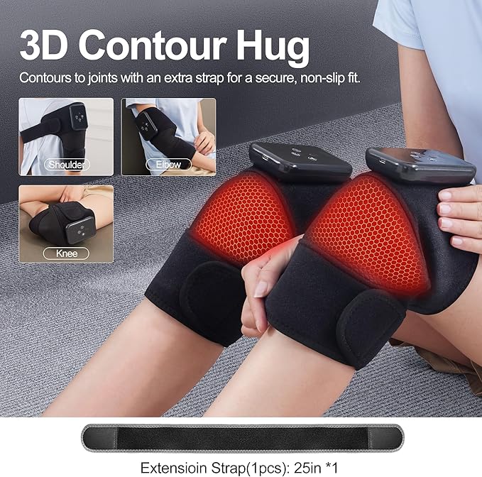 Cordless Knee Massager with Heating Electric Massage Knee Brace [2026 Upgraded] with Fleece Lining for KneeShoulderElbow6 Heat Levels &amp 9 VibrationGifts for Men Women（Black Pair）