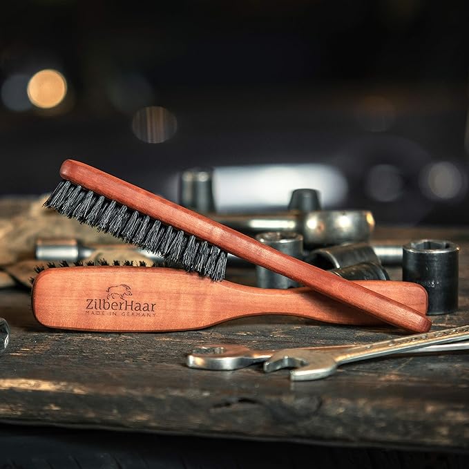 ZilberHaar Long Hair Brush - Soft Boar Bristles - Exfoliating and Conditioning for Men's Beards &amp Skin - Compatible with Beard Balms and Oils