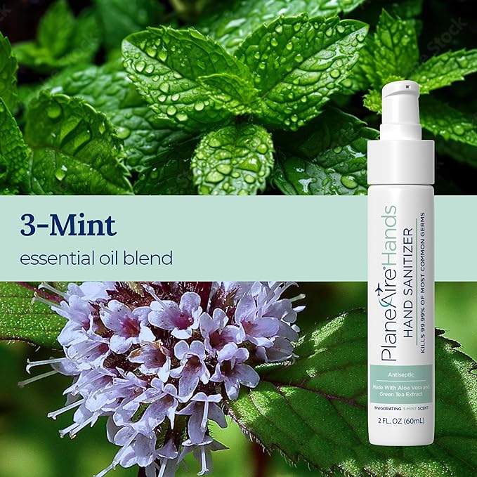 3-Mint Gel Hand Sanitizer | Soothing Moisturizing Hydrating | Travel Size | With Aloe Vera &amp Green Tea Extract | Mint Oil Blend with Peppermint Essential Oil | For Cars Backpacks Travel | 3-pa