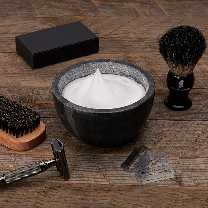 Beau Brummell The Original Marble Shaving Soap Bowl Handmade from 100% Natural Marble with Interior Grooves for Maximum Lather | Heat Retaining Stone Provides a Luxurious Hot Shave Experience