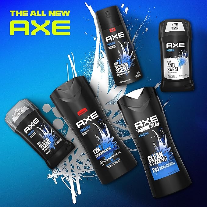 AXE Body Wash Phoenix Mint &amp Rosemary and Excite Coconut &amp Pepper Men's Body Wash 16 oz 4 Pack Bundle