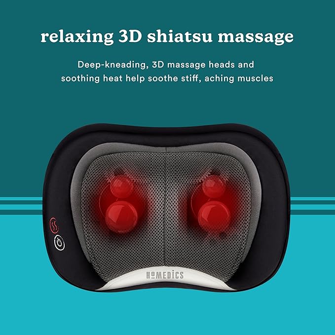 HoMedics 3D Shiatsu Full-Body Massager with Therapeutic Vibration Soothing Heat with Deep-Kneading Massage Helps Release Tension in Neck Back Shoulders Lightweight for Home Office Travel