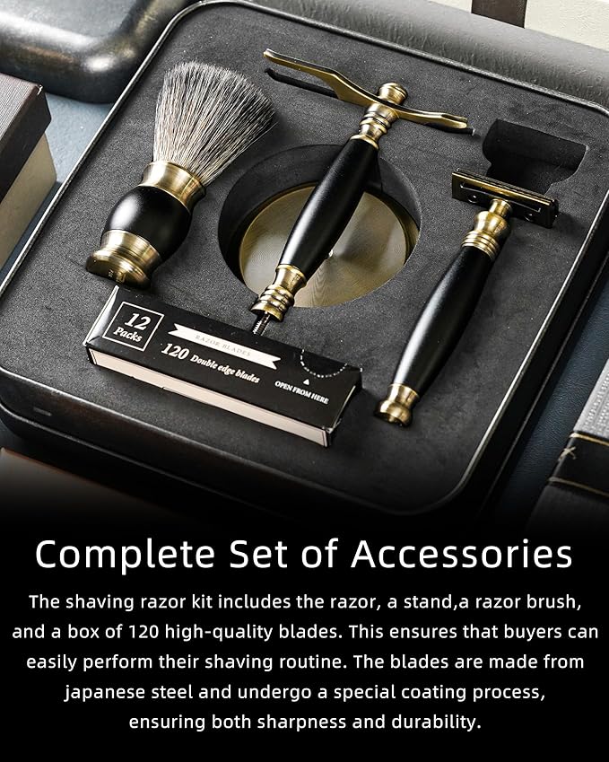 FREED Bronze Series Custom Laser-Engraved Double-Edged Safety Razor Aluminum Alloy Material Includes 120 Bladesit's the best gift for menfathers or birthdays (Bronze Black)