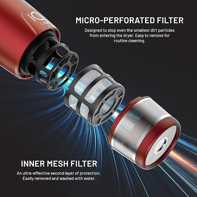 GA.MA iQ LITE Perfetto Hair Dryer with 110000 RPM Intelligent Brushless Motor Dual Filter Oxy-Active Technology Red