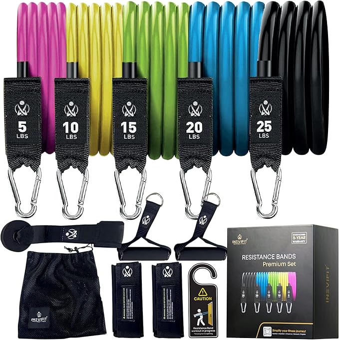INEVIFIT Strength &amp Wellness Bundle Premium Bathroom Scale &amp 150 LBS Resistance Band Set for Home Workouts