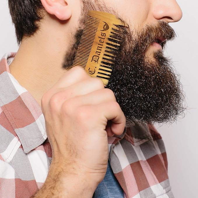 My Personal Memories Custom Engraved Wooden Beard and Mustache Comb - Personalized Grooming Wood Brush Gift with Dual Action Teeth for Men Guys and Him