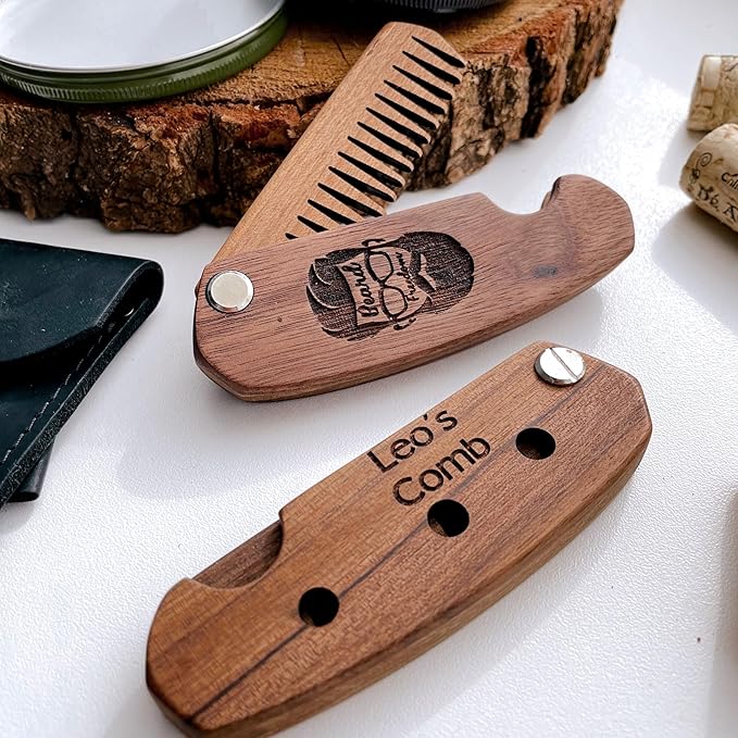 Beard Comb Personalized Gifts Anniversary Gift Wooden Brush Custom Comb Groomsmen Gift Hair Brush Pocket Brush Birthday Gift for Boyfriend (Great Beard Great Adventures)