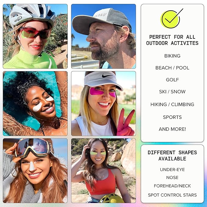 Sun Patch Reusable Sun Screen Silicone Patches For UV Protection &amp Face Sunscreen Sun Face Patches For Sun Exposure UV Shield Silicone Sun Block (1 Pack/4 Pairs) (Pink) (Golf Surf Swim Ski)