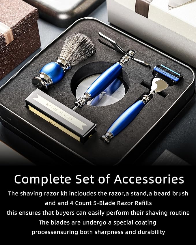 FREED Customized gifts Engraving Luxury Men's 5-Blade Razor set Aluminum Alloy Material incloud 4 Bladesrazor standrazor brushIt's the best gift for men