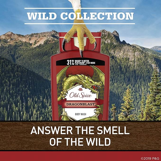 Old Spice Body Wash for Men Wild Collection Dragonblast Scent 21 Fl Oz Red (Pack Of 4)