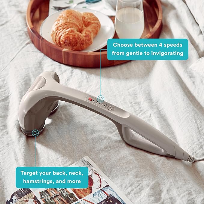 Homedics Percussion Action Massager with Heat | Adjustable Intensity Dual Pivoting Heads | 2 Sets Interchangeable Nodes Heated Muscle Kneading for Back Shoulders Feet Legs &amp Neck