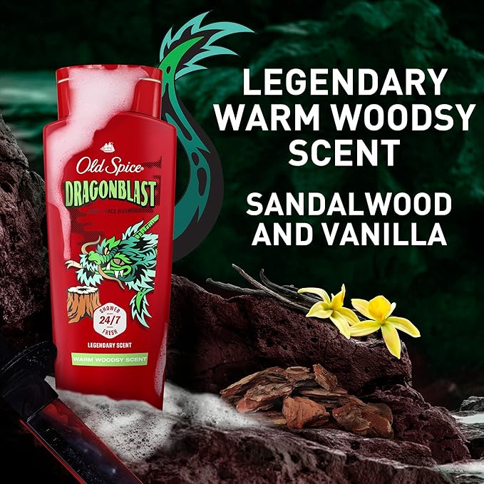 Old Spice Cleansing Body Wash for Men 3X Defense 24/7 Shower Fresh with Lasting Scent 2-in-1 Body &amp Face Wash Dragonblast Scent 24 oz (Pack of 4)