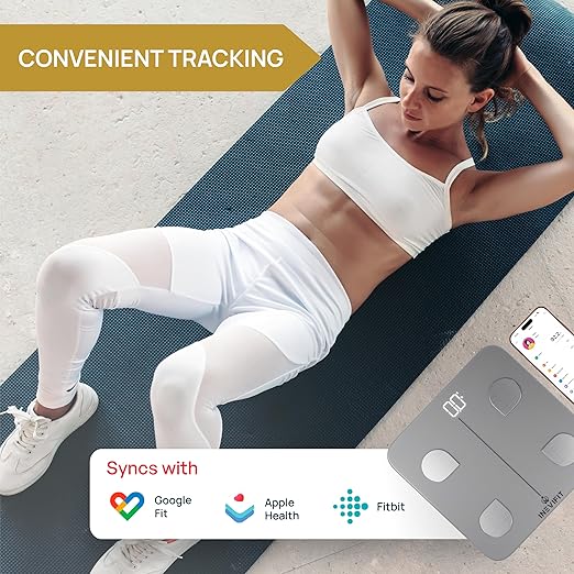 INEVIFIT Smart Body Fat Scale Highly Accurate Bluetooth Digital Bathroom Body Composition Analyzer Measures Weight Body Fat Water Muscle Visceral Fat &amp Bone Mass for Unlimited Users (Silver)