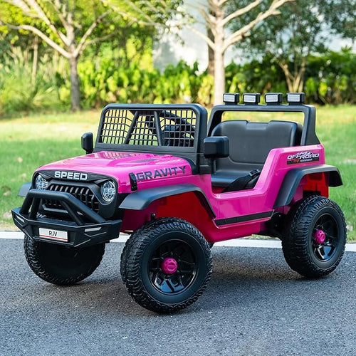 12V 7AH 4WD Kids Ride-On Truck Electric Off-Road Car with Remote &amp Pedal Control LED Lights Music USB Safety Belt 4-Wheel Suspension Adjustable Speeds Outdoor Gift for Boys Girls Magenta