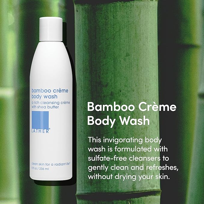 LATHER - Bamboo Crème Natural Body Wash 8 fl oz - Shower Gel Cleanser - Gentle Body Soap - Essential Oils - Bamboo Shea Butter Lavender - All Skin Types - Vegan Cruelty Free - Beauty &amp Skincar