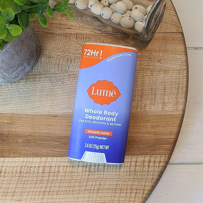 Lume Whole Body Deodorant - Smooth Solid Stick - 72 Hour Odor Control - Aluminum Free Baking Soda Free and Skin Safe - 2.6 Ounce (Pack of 2) (Soft Powder)