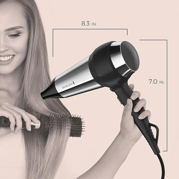 Remington Impact Resistant Hair Dryer 1875-Watt Blow Dryer with Tourmaline Titanium &amp Ceramic Technology 3 Heat 2 Speed Settings Cool Shot Diffuser &amp Concentrator Attachments