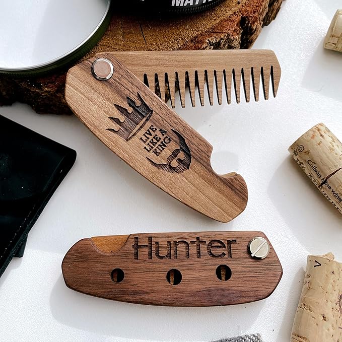 Beard Comb Personalized Gifts Anniversary Gift Wooden Brush Custom Comb Groomsmen Gift Hair Brush Pocket Brush Birthday Gift for Boyfriend (Great Beard Great Adventures)