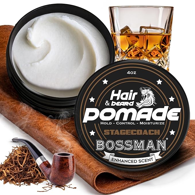 Bossman Hair &amp Beard Pomade for Men (Stagecoach Scent) – Medium Hold &amp Moisturizing for Hair Beard &amp Mustache Styling – Made in USA