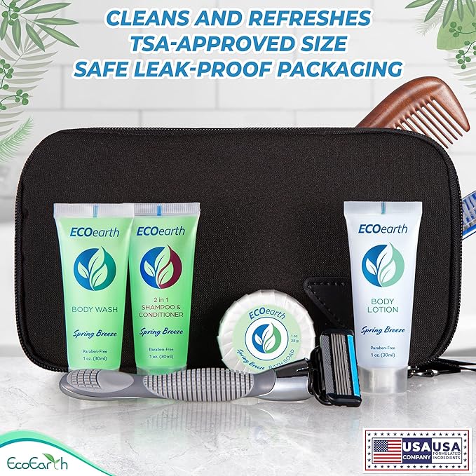 EcoEarth Travel Size Body Wash (1 fl oz 100 PK Spring Breeze) Delight Your Guests with a Revitalizing and Refreshing Hotel Body Wash Quality Mini and Small Size Guest Hotel Toiletries in Bulk