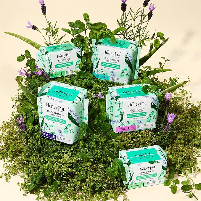 The Honey Pot Company - 48 ct - Herbal Pads for Women - Overnight w/Wings - Infused w/Essential Oils for Cooling Effect &amp Organic Cotton Cover - Feminine Care