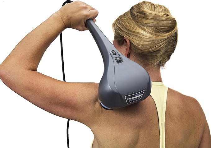 Thumper Sport Percussive Massager - Deep Tissue Home use Massage for Muscles Back Shoulders Neck Legs arms. Portable Therapy Action Electric Handheld Massager with Long Handle