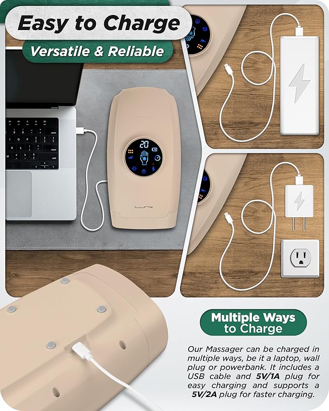 Lunix LX7 FSA Carpal Tunnel &amp Wrist Pain Relief Device Heated Air Compression Hand Massager for Arthritis Mothers Day Gifts for Women &amp Mom Touchscreen Sand Beige
