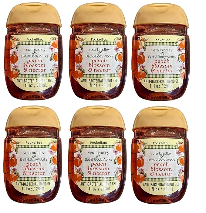 Bath and Body Works Classic and Seasonal Scents Pocketbac Gel Sanitizers - Pack of 6-1 oz each (Peach Blossom and Nectar)