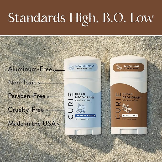 Curie Natural Deodorant for Women - Coconut Nectar + Santal Sage - Aluminum Free Clean Sustainable Vegan Paraben Free (2pk)
