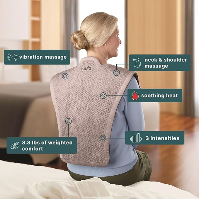 Homedics Vibration Heated Shoulder Massager Wrap Comfort Pro Elite Soft Fabric Tension Relief 2 Speeds &amp Styles Long NMS-450H
