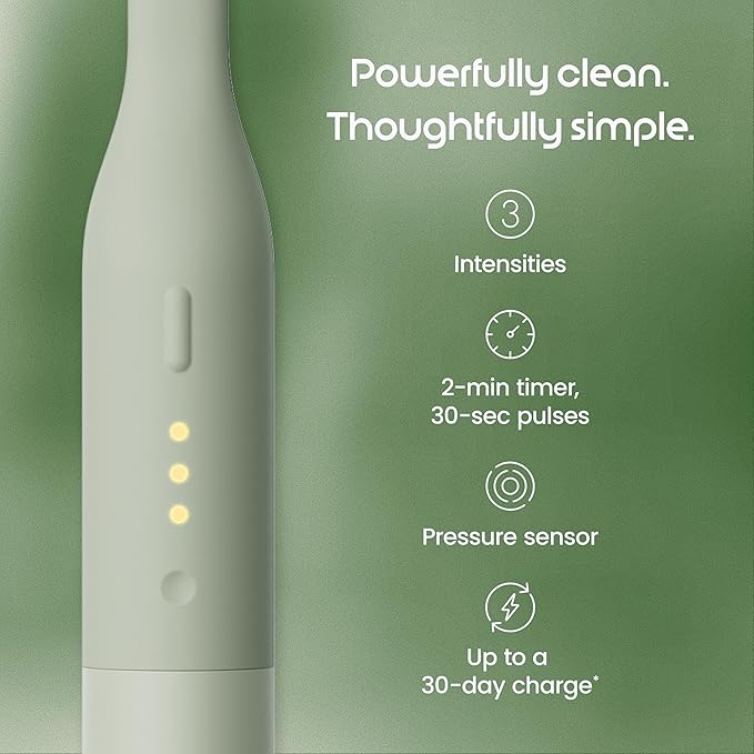 Quip Ultra Lite Sonic Electric Toothbrush Slim Lightweight Design 3 Brushing Modes 15X More Plaque Removal Pressure Sensor &amp 30-Day Battery Meadow
