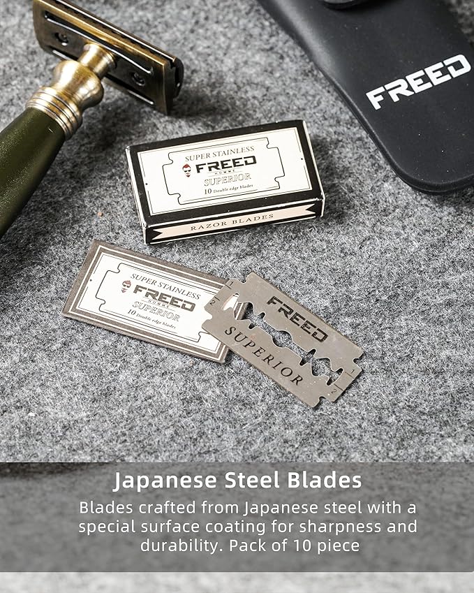 FREED Bronze Series Customized gifts Engraving Shaving Kit - Safety Razor with metal handle include razor travel caserazor baseand 10 bladesIt's the best gift for men (Black)