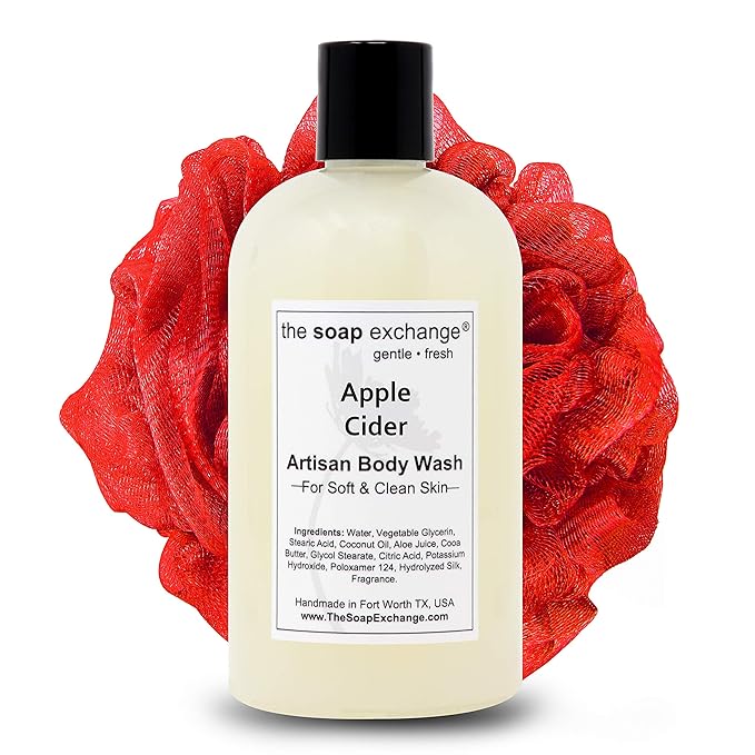 The Soap Exchange Body Wash - Apple Cider Scent - Hand Crafted 12 fl oz / 354 ml Natural Artisan Liquid Soap for Hand Face &amp Body Shower Gel Cleanse Moisturize &amp Protect. Made in the USA.
